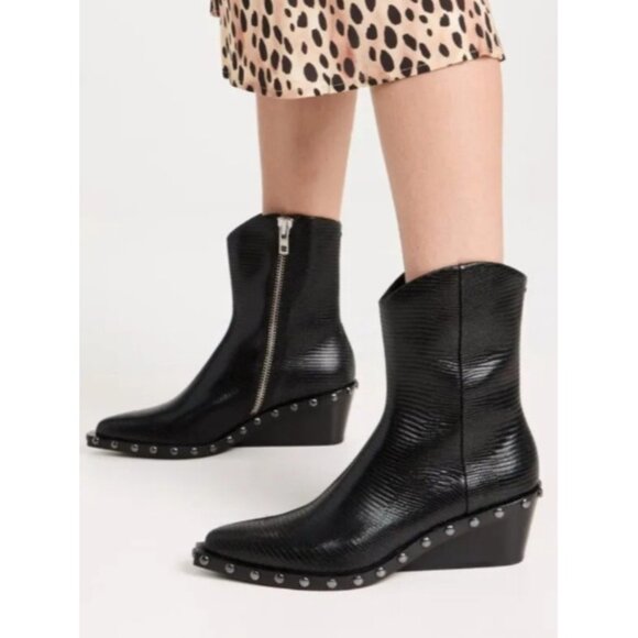 Rag & Bone santiago mid boots Womens black Lizard-embossed calf Size EU 40/US9.5 - Picture 1 of 16